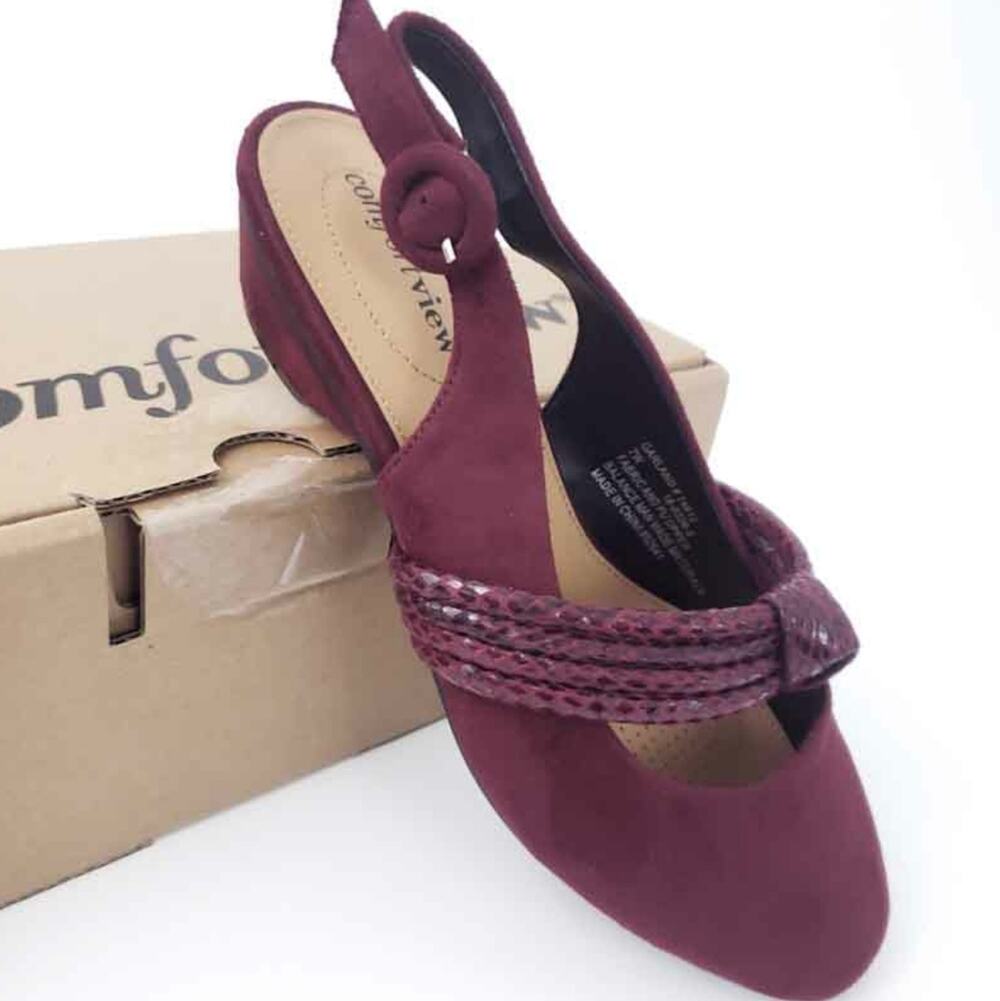 NEW Comfortview Garland Slingbacks in Wine Size 7W Wide Width Flats Faux Suede